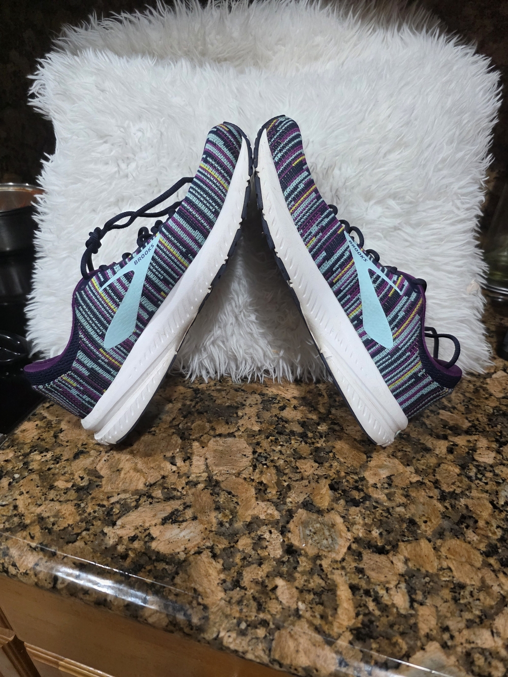 Brooks Women's Multi-Stripe Knit Running Shoes with Teal Logo